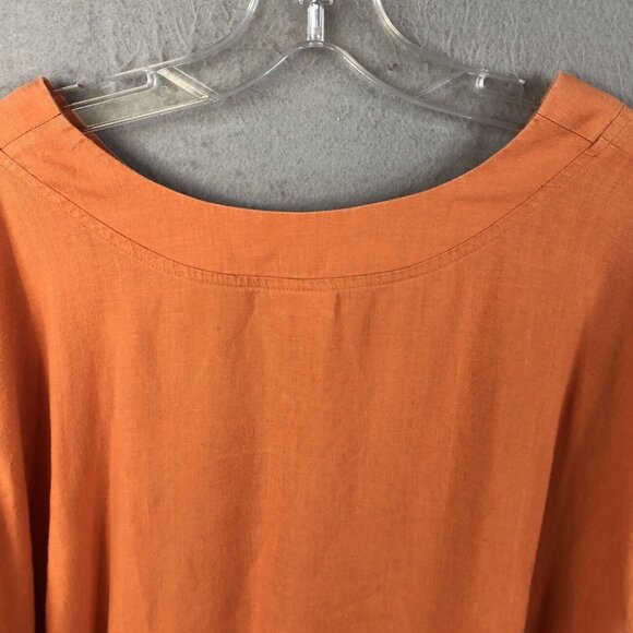 Pla Net Shirt Womens One Size Orange 100% Linen Crop Top Lagenlook  Coastal - Picture 10 of 16
